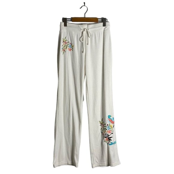 BCBGMAXAZRIA Women's Ivory Velour Floral Sequence Embroidered Pants - Picture 1 of 9